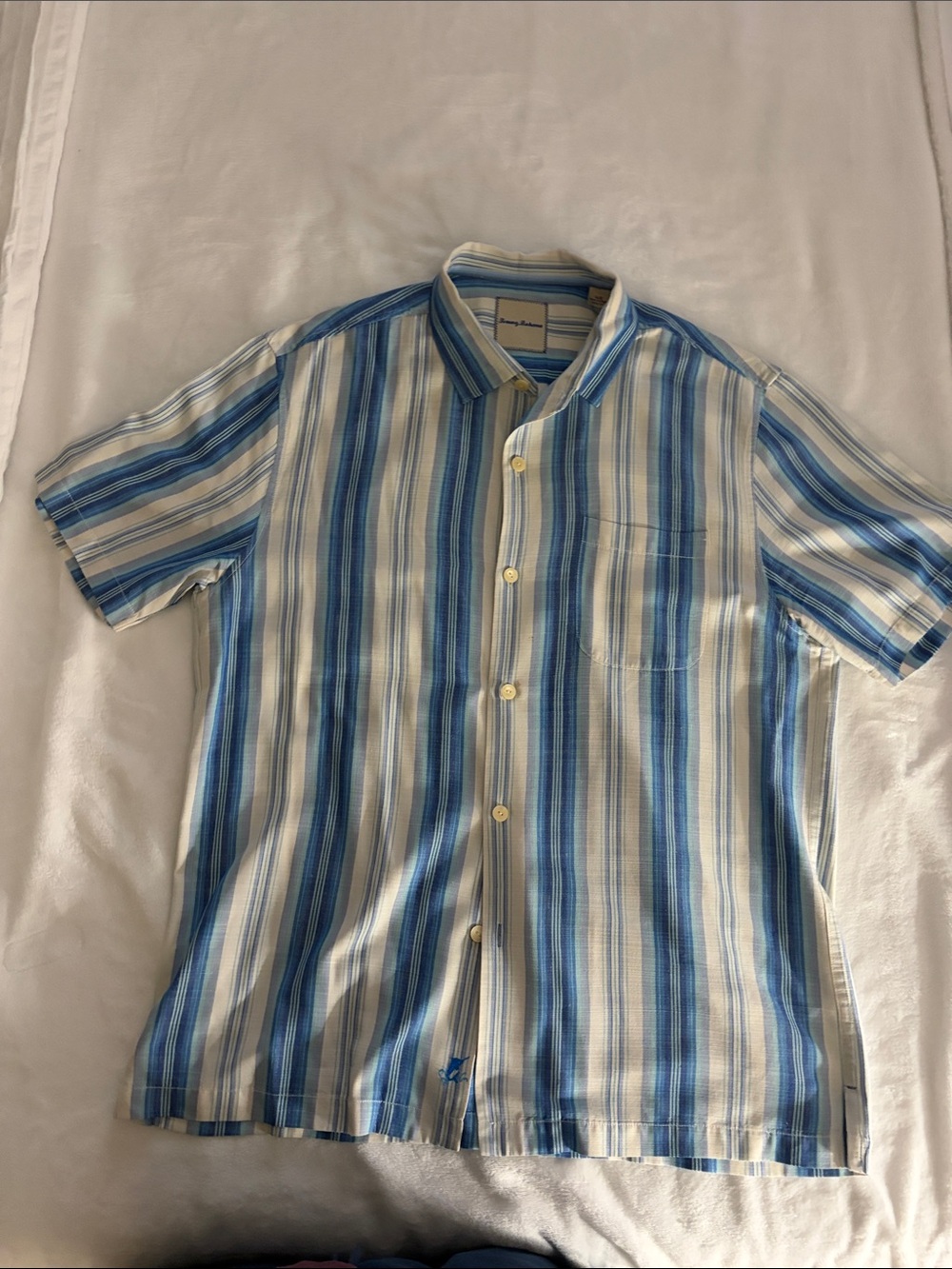 Tommy Bahama Light Blue and White Striped Casual Button-Down Shirt